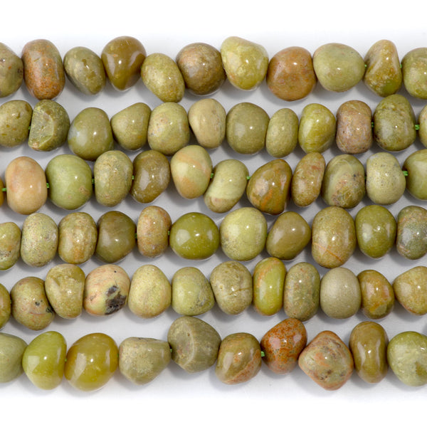 Olive Green Opal 8x10-9x13mm Side Drilled Pebble - 15-16 Inch