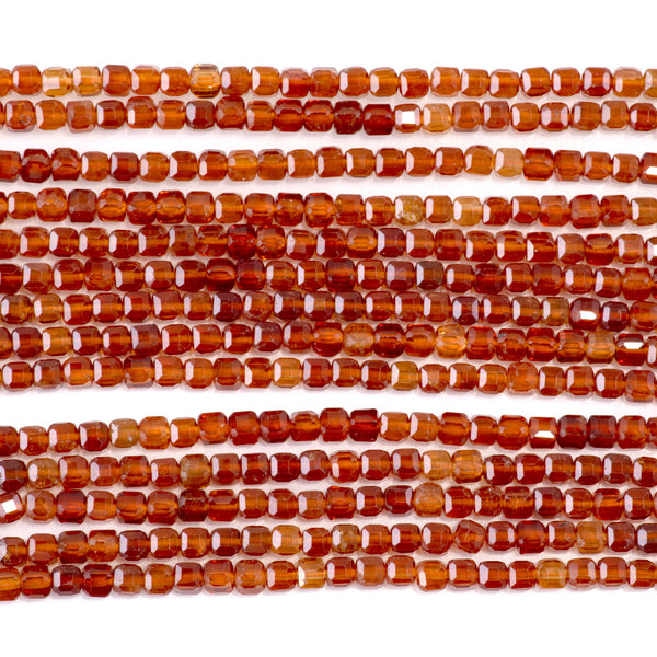 Orange Garnet 3mm Table Cut Faceted Cube Beads - 15-16 Inch