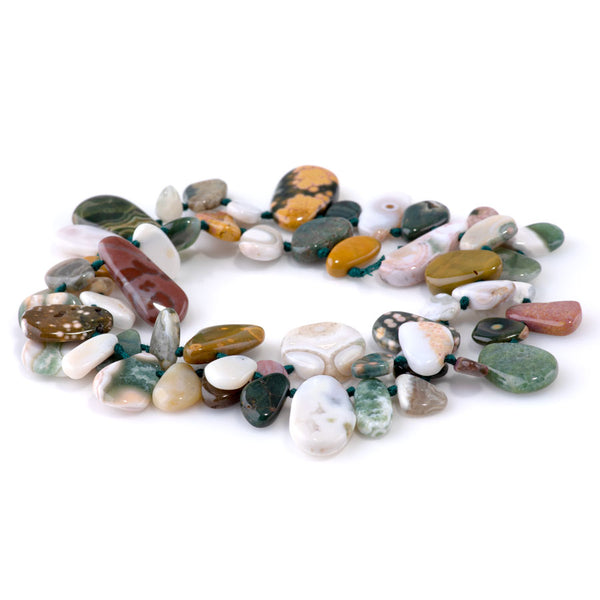 Ocean Jasper 6x10-13x22mm Freeform Top Drill Pear AA Grade - 15-16 Inch