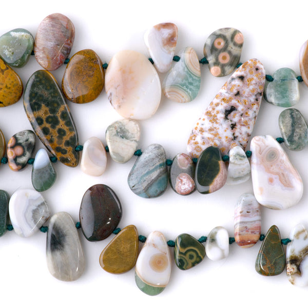Ocean Jasper 6x10-13x22mm Freeform Top Drill Pear AA Grade - 15-16 Inch