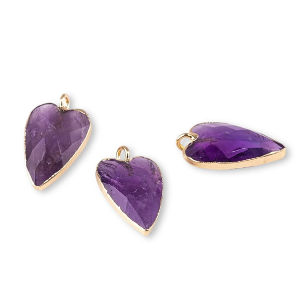 Amethyst 13x22mm Faceted Heart Gold Plated Pendant