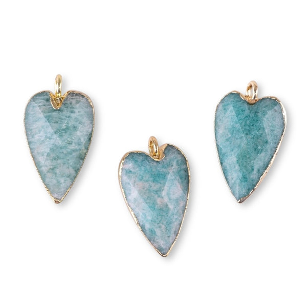 Brazilian Amazonite 13x22mm Faceted Heart Gold Plated Pendant