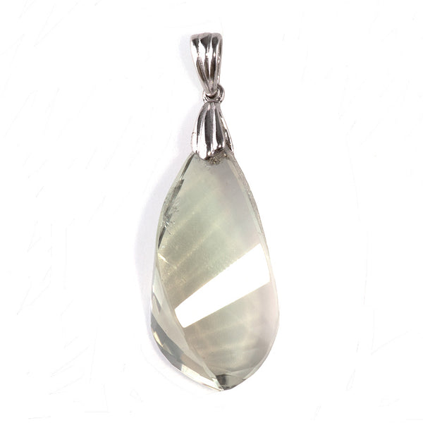 Green Amethyst 26-37mm Faceted Nugget Pendant with .925 Sterling Silver Bail