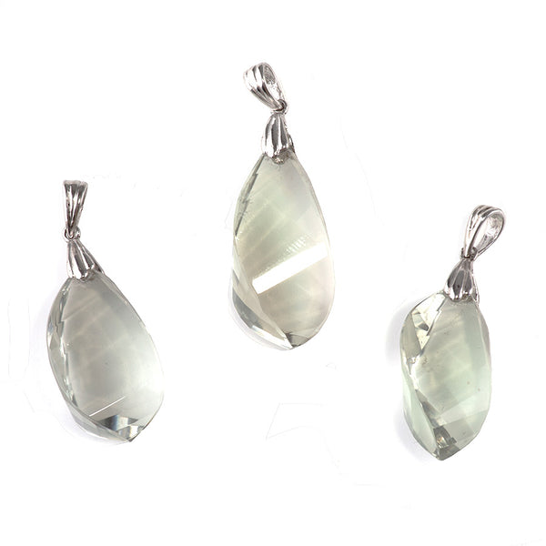 Green Amethyst 26-37mm Faceted Nugget Pendant with .925 Sterling Silver Bail