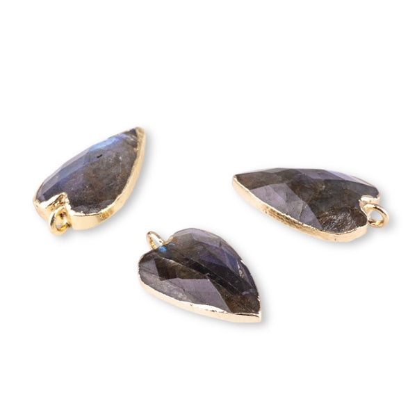 Labradorite 13x22mm Faceted Heart Gold Plated Pendant