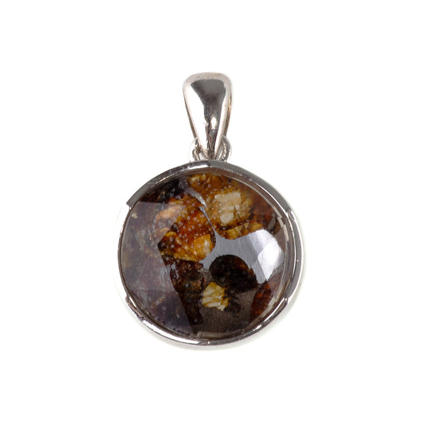 Pallasite Meteorite 12mm Round Pendant with .925 Sterling Silver Bail