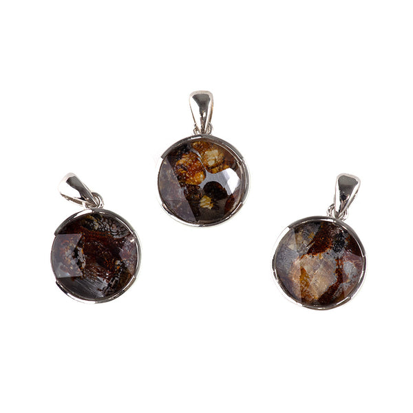 Pallasite Meteorite 12mm Round Pendant with .925 Sterling Silver Bail
