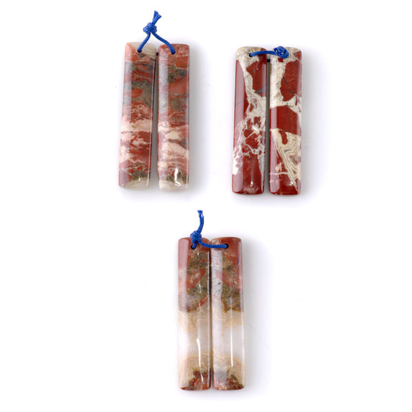 Red Jasper 10x48mm Rectangle Pendant Pair