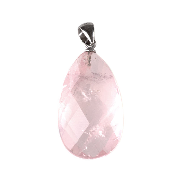 Rose Quartz 15x25mm Faceted Pear Pendant with .925 Sterling Silver Bail