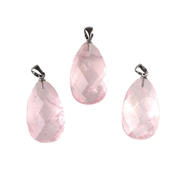 Rose Quartz 15x25mm Faceted Pear Pendant with .925 Sterling Silver Bail