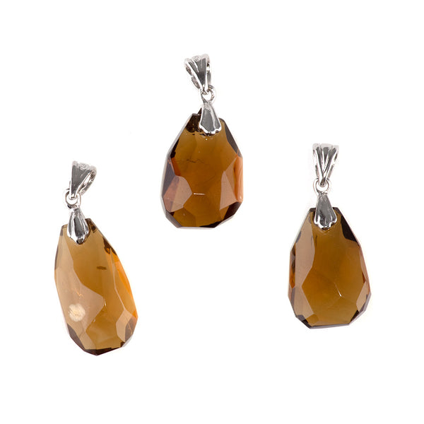 Whiskey Quartz 10x18-13x21mm Faceted Nugget Pendant with .925 Sterling Silver Bail