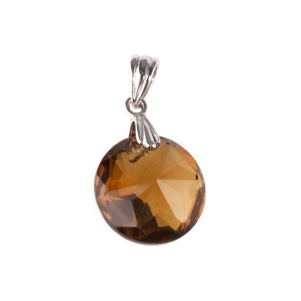 Whiskey Quartz 12mm Faceted Coin Pendant with .925 Sterling Silver Bail
