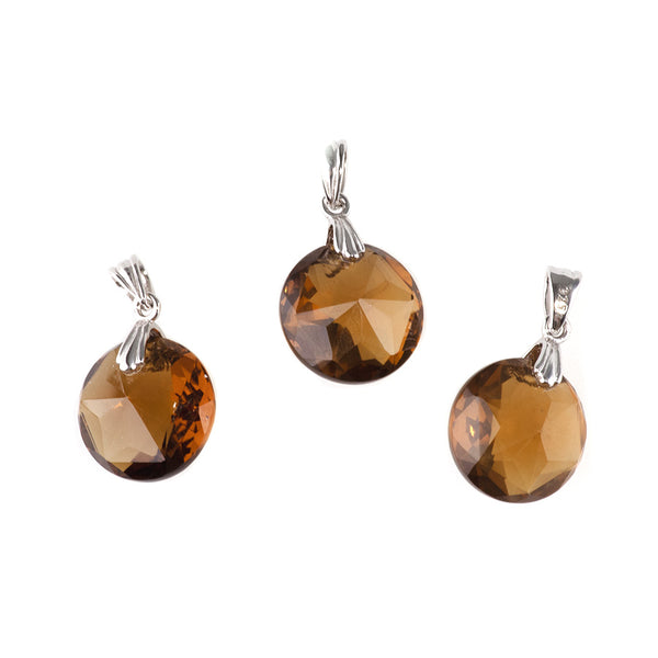 Whiskey Quartz 12mm Faceted Coin Pendant with .925 Sterling Silver Bail
