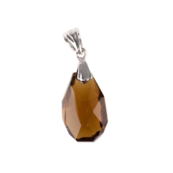 Whiskey Quartz 9x15-11x18mm Faceted Nugget Pendant with .925 Sterling Silver Bail