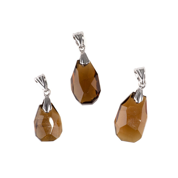 Whiskey Quartz 9x15-11x18mm Faceted Nugget Pendant with .925 Sterling Silver Bail