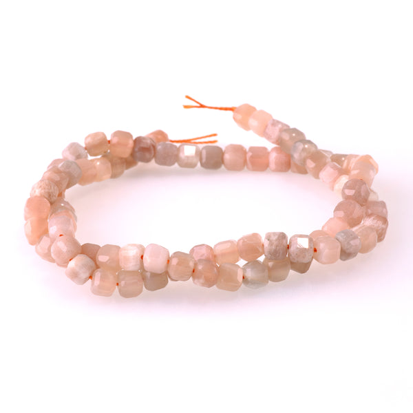 Peach Moonstone 5mm Table Cut Cube Bead - 15-16 Inch