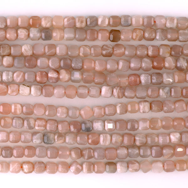 Peach Moonstone 5mm Table Cut Cube Bead - 15-16 Inch