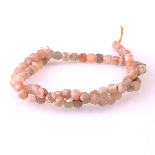 Peach Moonstone 6mm Table Cut Cube Bead - 15-16 Inch