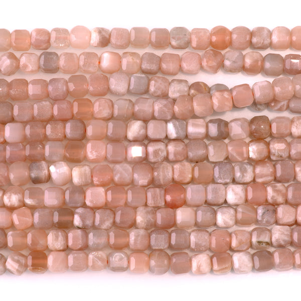 Peach Moonstone 6mm Table Cut Cube Bead - 15-16 Inch