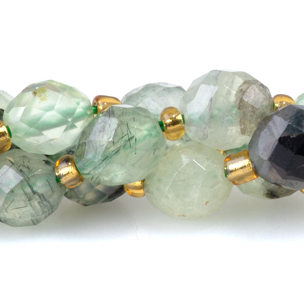 Prehnite with Epidote 7x8mm Faceted Rice Bead - 15-16 Inch