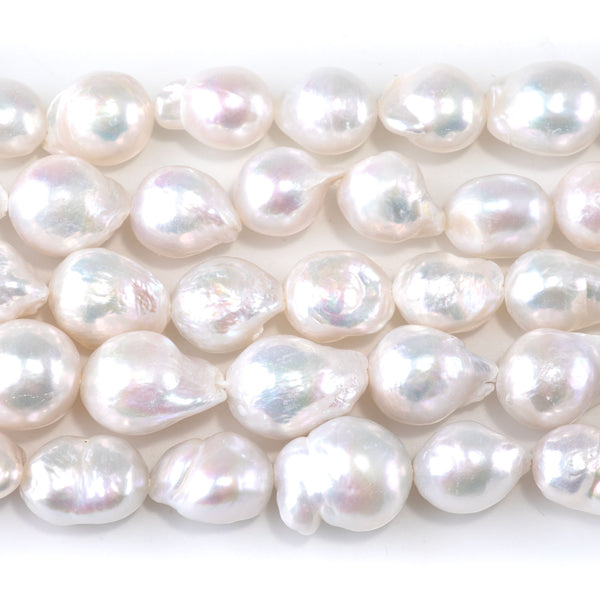 Freshwater Pearl 10-13x12-17mm White Semi Baroque Beads - 15-16 Inch