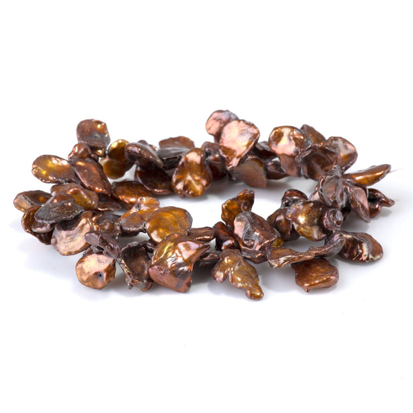 Freshwater Pearl 11-14mm Golden Brown Top Drilled Keshi Beads - 15-16 Inch