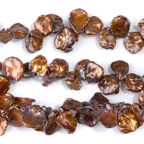 Freshwater Pearl 11-14mm Golden Brown Top Drilled Keshi Beads - 15-16 Inch