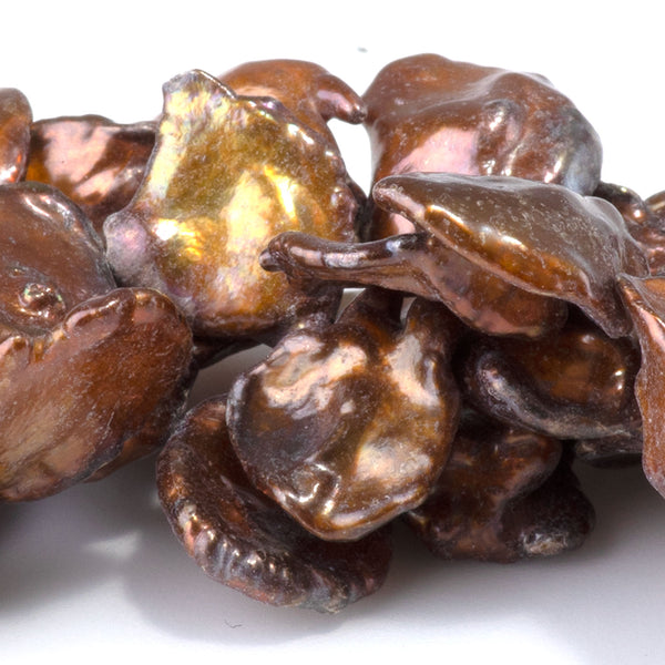 Freshwater Pearl 11-14mm Golden Brown Top Drilled Keshi Beads - 15-16 Inch