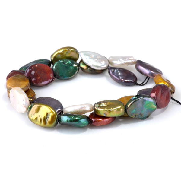 Freshwater Pearl 11-14x15-17mm 5 Color Mix Flat Oval Beads - 15-16 Inch