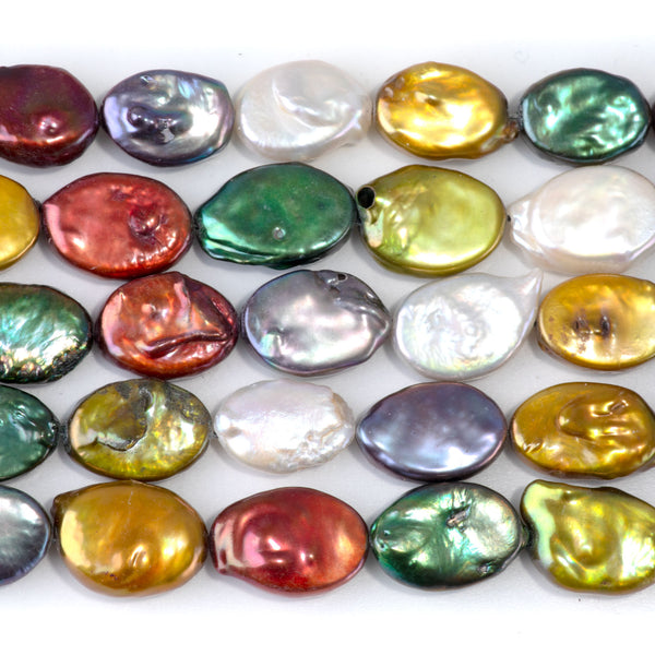 Freshwater Pearl 11-14x15-17mm 5 Color Mix Flat Oval Beads - 15-16 Inch
