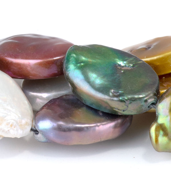 Freshwater Pearl 11-14x15-17mm 5 Color Mix Flat Oval Beads - 15-16 Inch