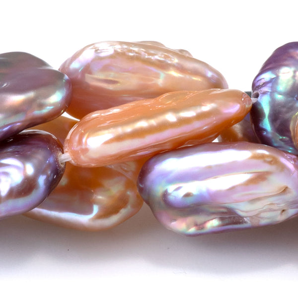 Freshwater Pearl 12x16-18mm Multi Pastel Flat Rectangle Beads - 15-16 Inch