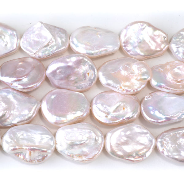 Freshwater Pearl 15-17x18-22mm Pale Pink Flat Oval Beads - 15-16 Inch