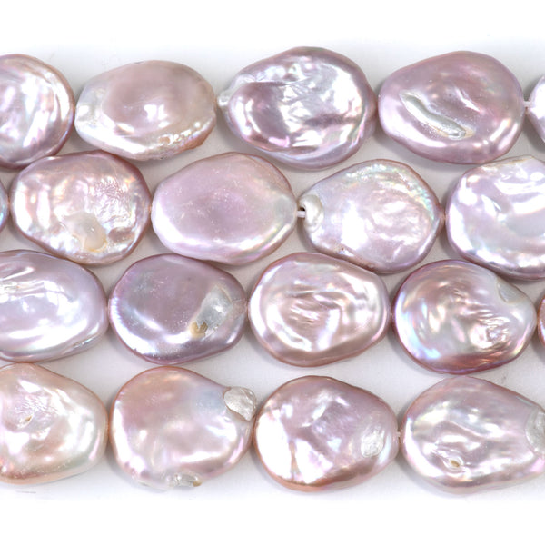 Freshwater Pearl 15-17x18-22mm Pale Purple Flat Oval Beads - 15-16 Inch