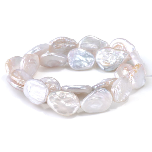 Freshwater Pearl 15-17x18-22mm White Flat Oval Beads - 15-16 Inch