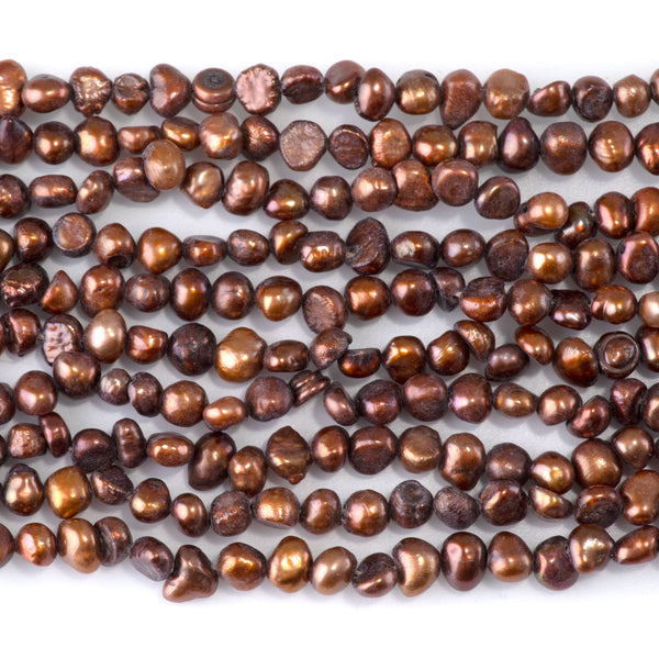 SPECIAL PRICE Freshwater Pearl 3-5mm Brown Irregular Button Beads - 15-16 Inch
