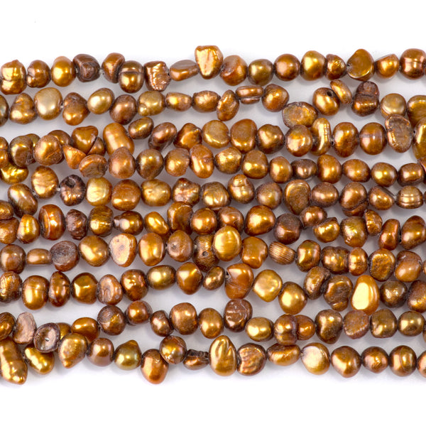 SPECIAL PRICE Freshwater Pearl 4-5mm Gold Irregular Button Beads - 15-16 Inch