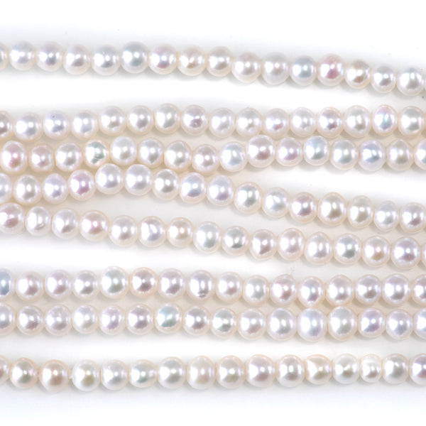Freshwater Pearl 4-5mm White Potato Large Hole Beads - 8 Inch