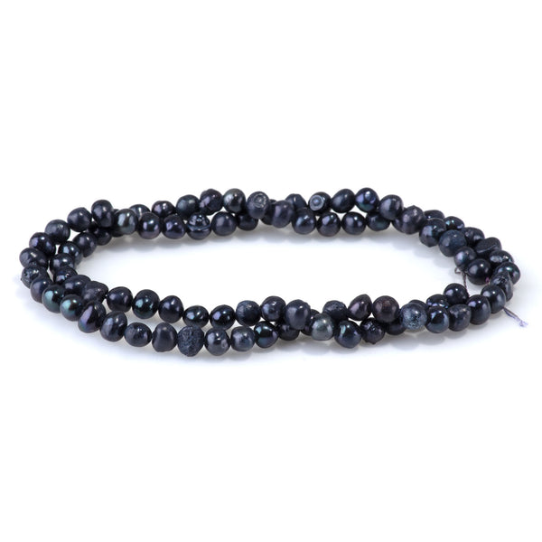 Freshwater Pearl 4mm Black Semi Round Beads - 15-16 Inch