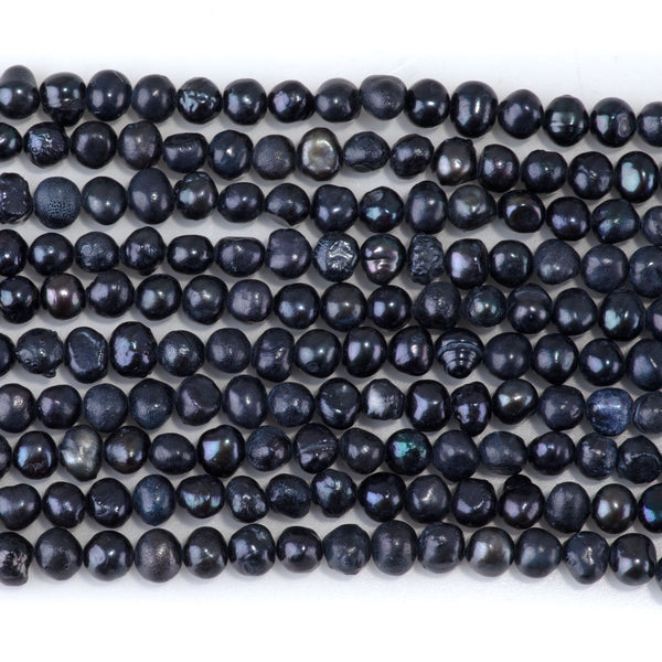 Freshwater Pearl 4mm Black Semi Round Beads - 15-16 Inch