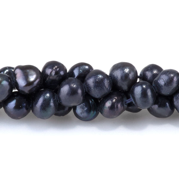 Freshwater Pearl 4mm Black Semi Round Beads - 15-16 Inch