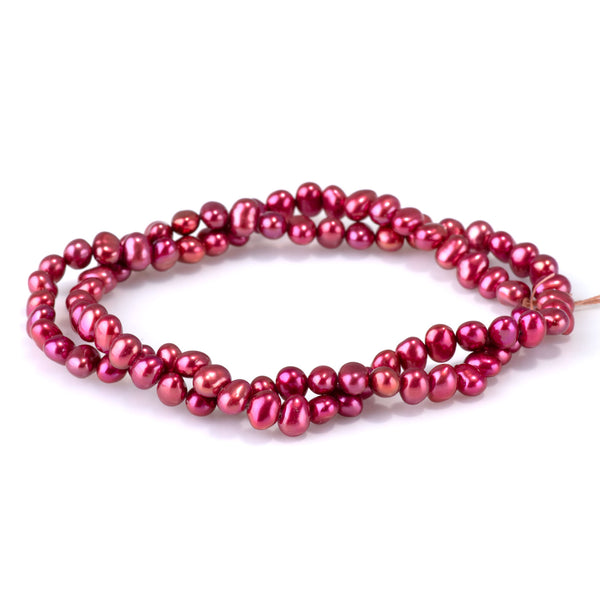 Freshwater Pearl 5-6mm Pink/Red Irregular Flat Oval Beads - 15-16 Inch