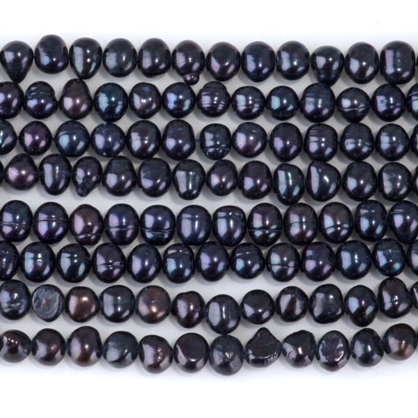 Freshwater Pearl 5-6mm Dark Blue Potato Beads - 15-16 Inch