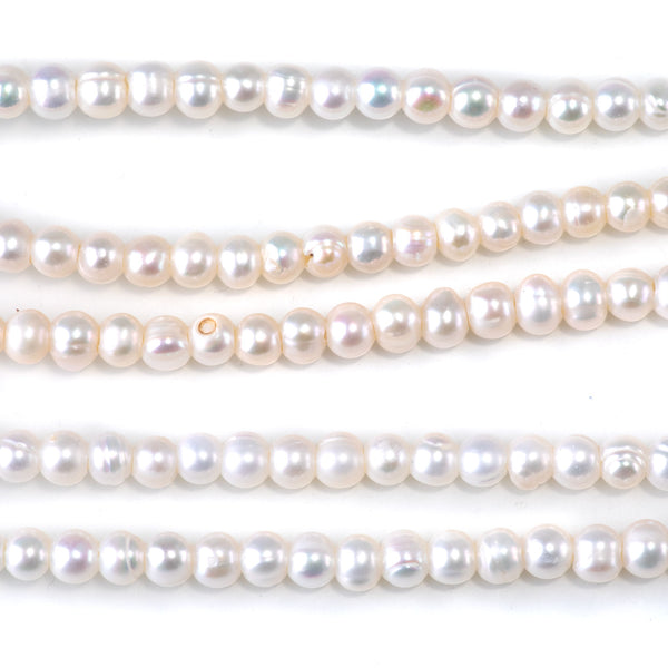 Freshwater Pearl 5-6mm White Potato Large Hole Beads - 8 Inch