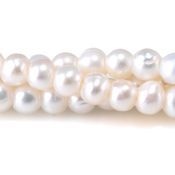 Freshwater Pearl 5-6mm White Potato Large Hole Beads - 8 Inch