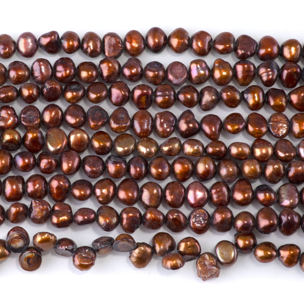 SPECIAL PRICE Freshwater Pearl 5-7mm Brown Irregular Button Beads - 15-16 Inch