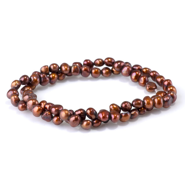 SPECIAL PRICE Freshwater Pearl 5-7mm Copper Brown Irregular Potato Beads - 15-16 Inch