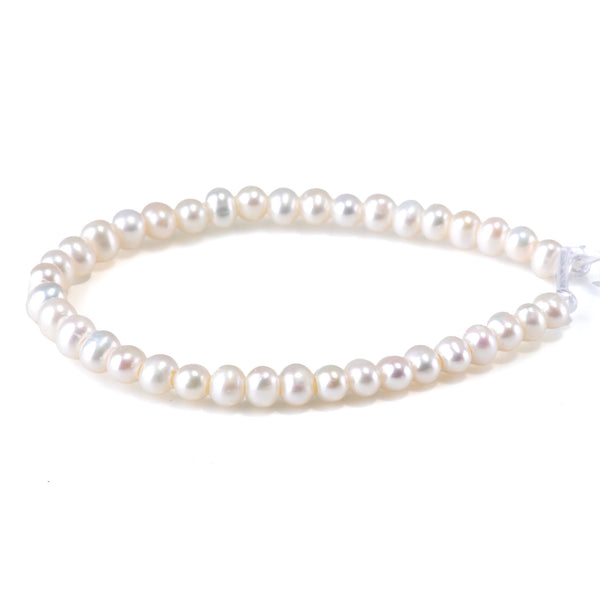 Freshwater Pearl 6-7mm White Oval Large Hole Beads - 8 Inch