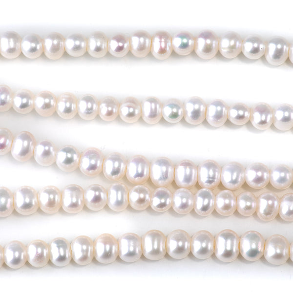 Freshwater Pearl 6-7mm White Oval Large Hole Beads - 8 Inch