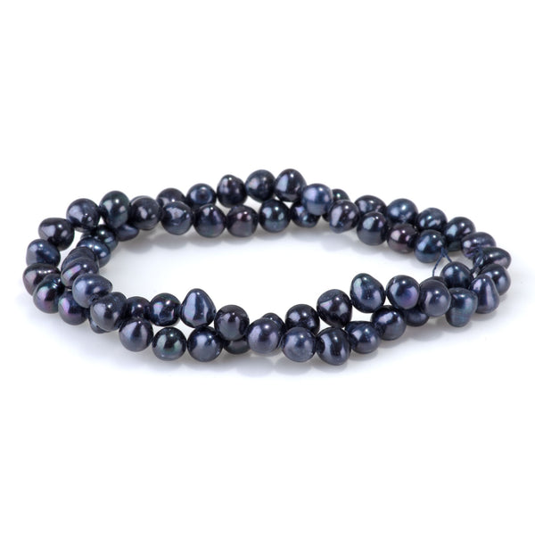 Freshwater Pearl 6-7mm Dark Blue Potato Beads - 14 Inch